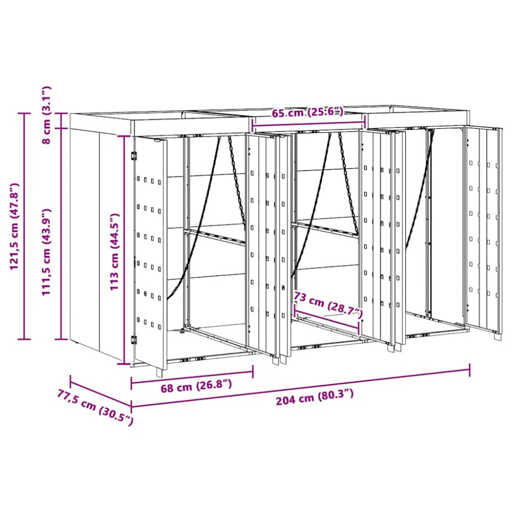Produktbild för Förvaring för 3 soptunnor Antracit 204 x 77,5 x 121,5 cm