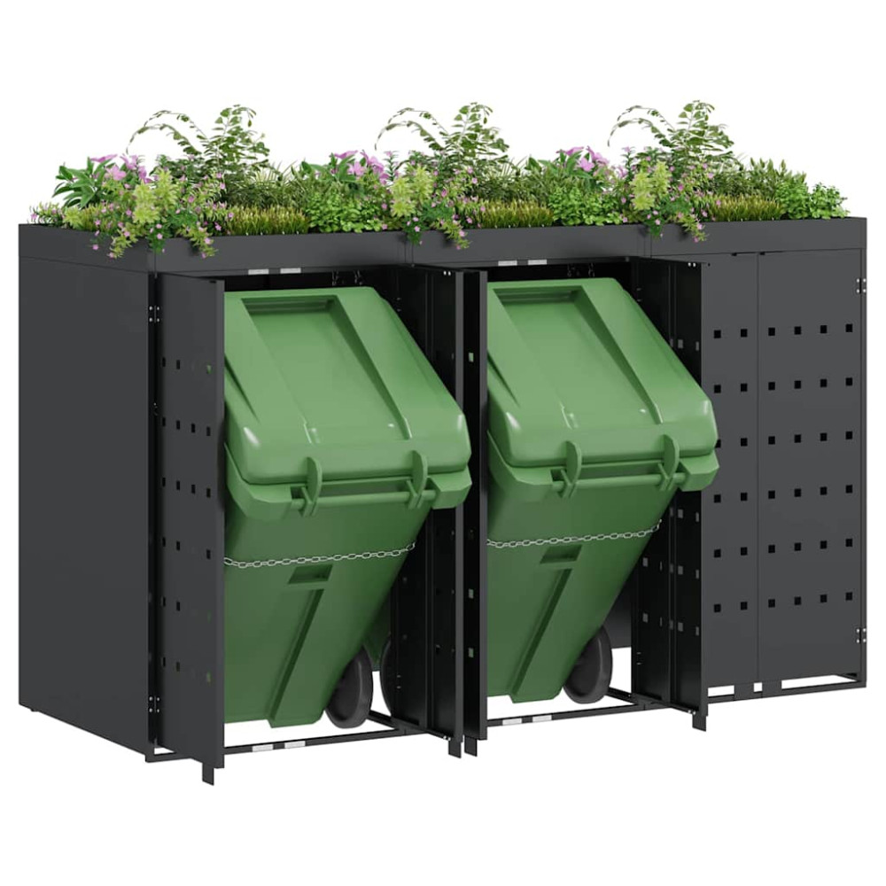 Produktbild för Förvaring för 3 soptunnor Antracit 204 x 77,5 x 121,5 cm