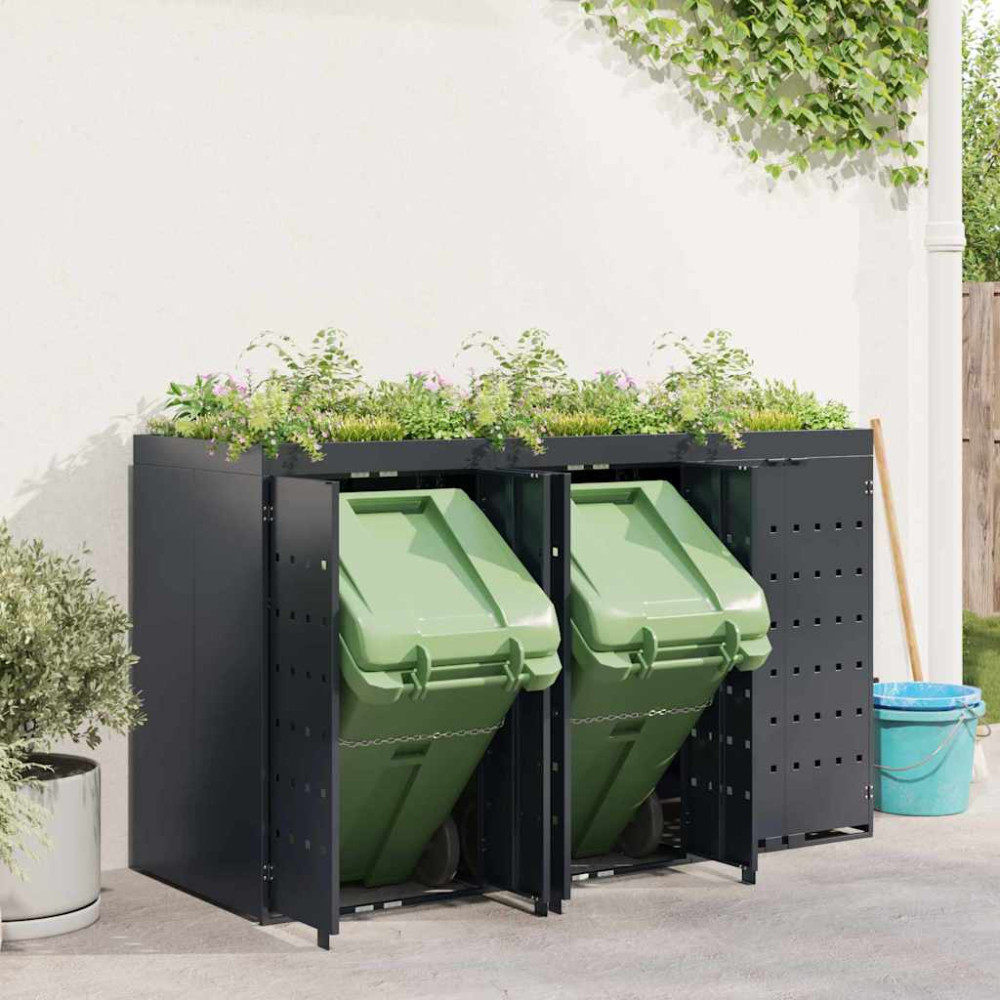 Produktbild för Förvaring för 3 soptunnor Antracit 204 x 77,5 x 121,5 cm