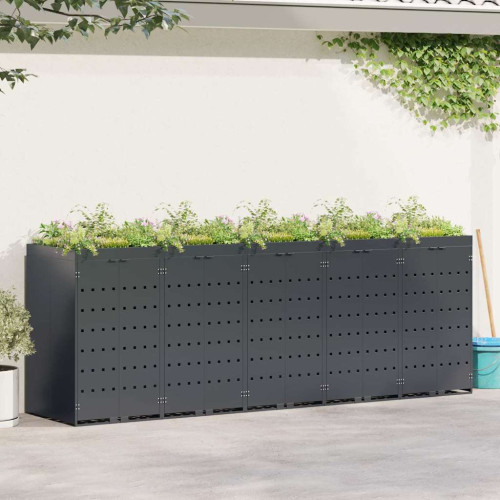 vidaXL Förvaring för 5 soptunnor Antracit 340 x 77,5 x 121,5 cm