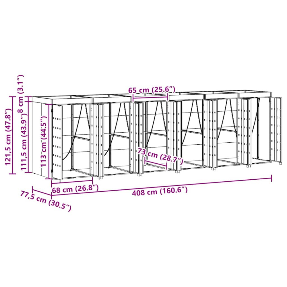 Produktbild för Förvaring för 6 soptunnor Antracit 408 x 77,5 x 121,5 cm