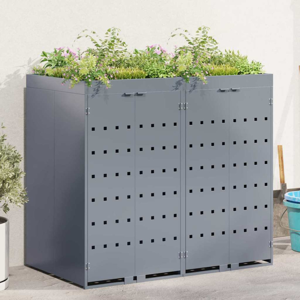 Produktbild för Förvaring för 2 soptunnor Ljusgrå 136 x 77,5 x 121,5 cm