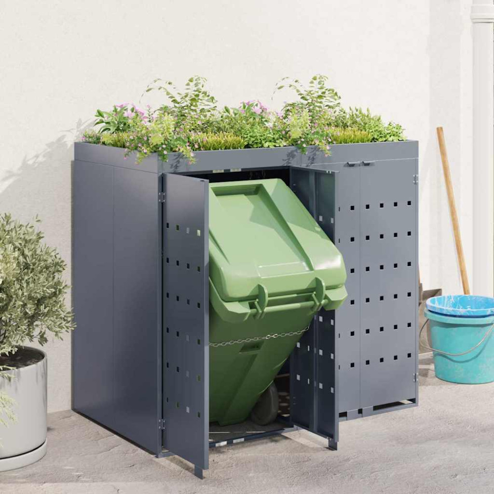 Produktbild för Förvaring för 2 soptunnor Ljusgrå 136 x 77,5 x 121,5 cm