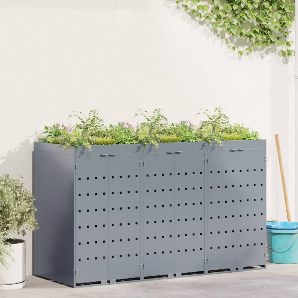 Produktbild för Förvaring för 3 soptunnor Ljusgrå 204 x 77,5 x 121,5 cm
