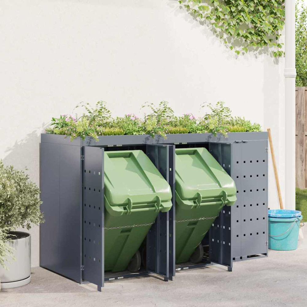 Produktbild för Förvaring för 3 soptunnor Ljusgrå 204 x 77,5 x 121,5 cm