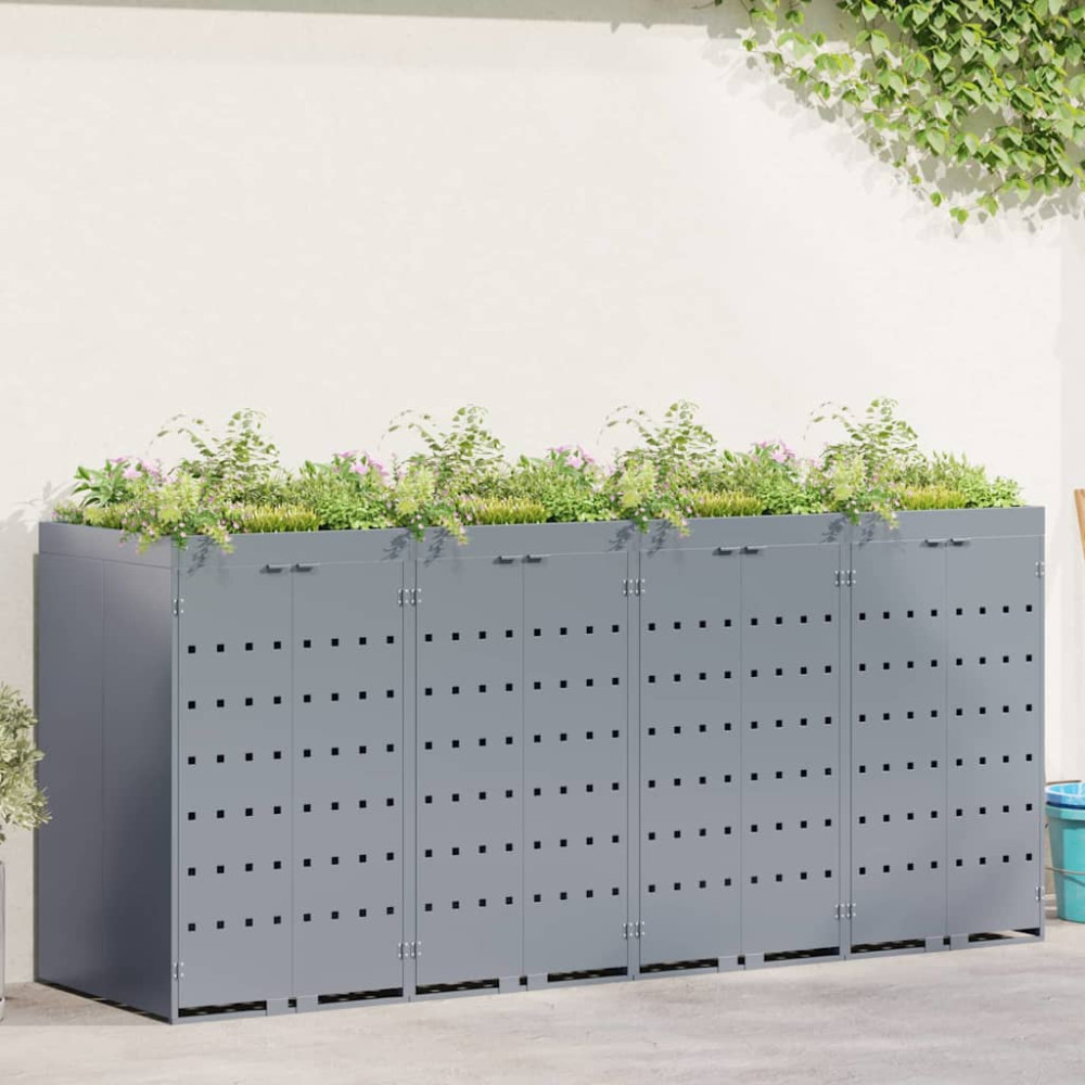 Produktbild för Förvaring för 4 soptunnor Ljusgrå 272 x 77,5 x 121,5 cm