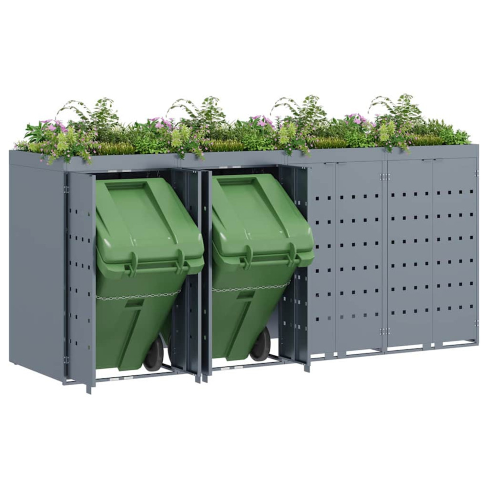 Produktbild för Förvaring för 4 soptunnor Ljusgrå 272 x 77,5 x 121,5 cm