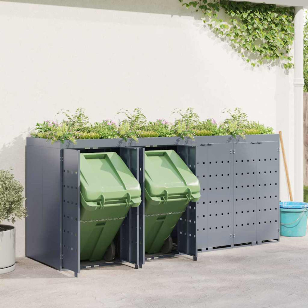 Produktbild för Förvaring för 4 soptunnor Ljusgrå 272 x 77,5 x 121,5 cm