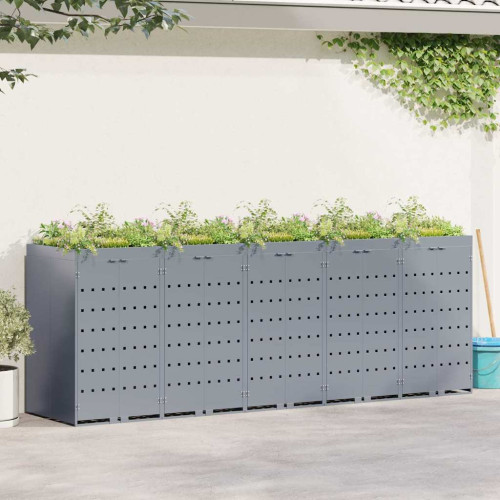 vidaXL Förvaring för 5 soptunnor Ljusgrå 340 x 77,5 x 121,5 cm