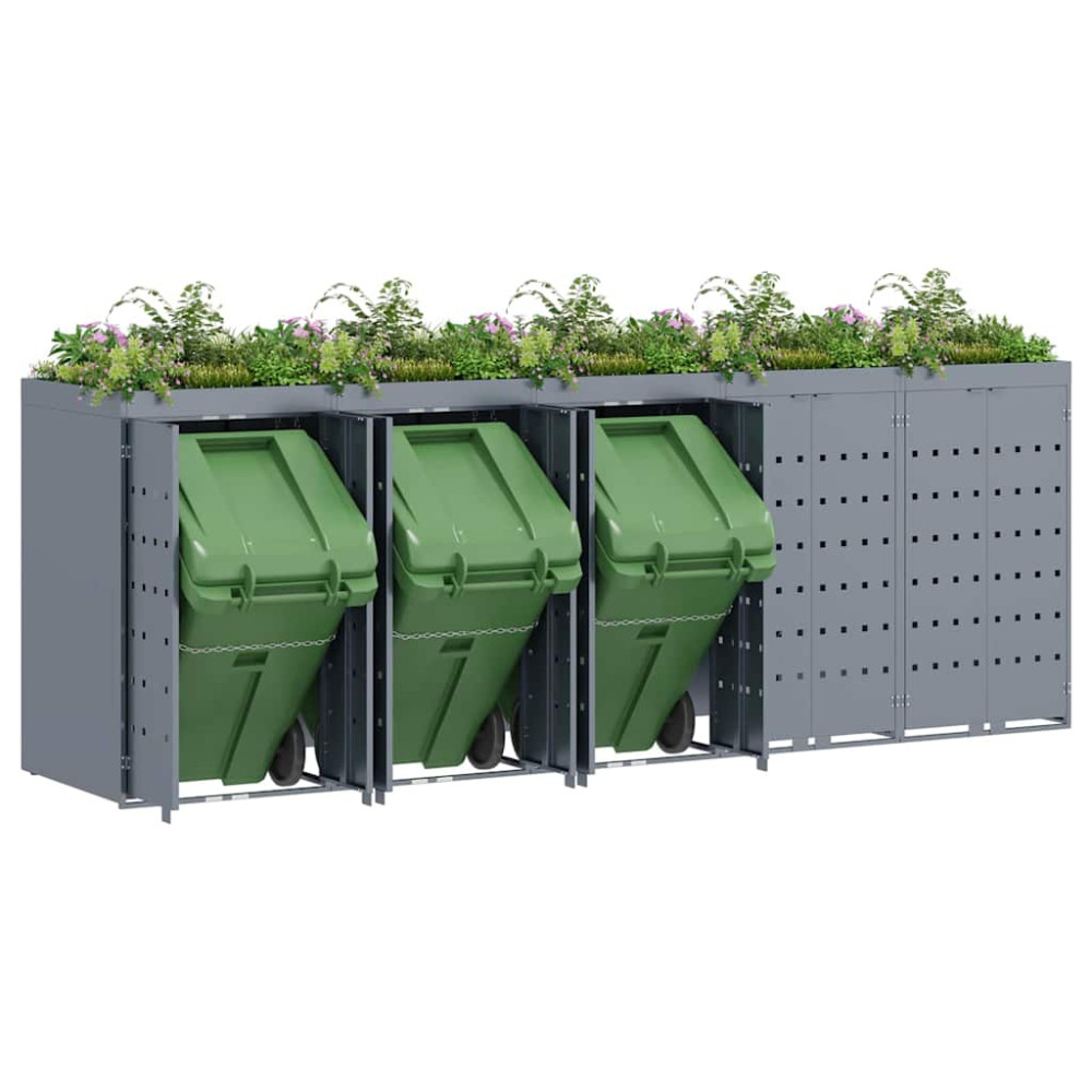 Produktbild för Förvaring för 5 soptunnor Ljusgrå 340 x 77,5 x 121,5 cm