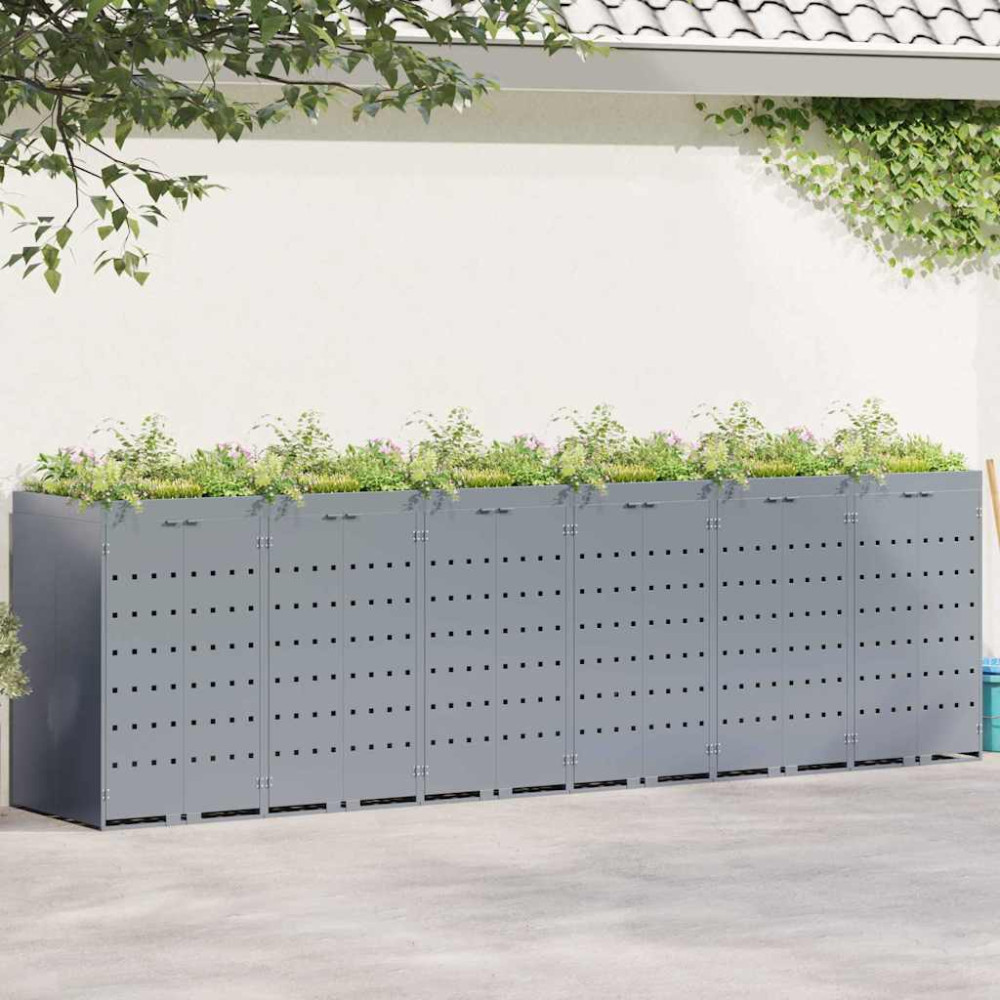 Produktbild för Förvaring för 6 soptunnor Ljusgrå 408 x 77,5 x 121,5 cm