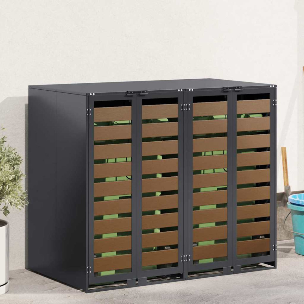 Produktbild för Förvaring för 3 soptunnor Antracit 340 x 77,5 x 115,5 cm Stål