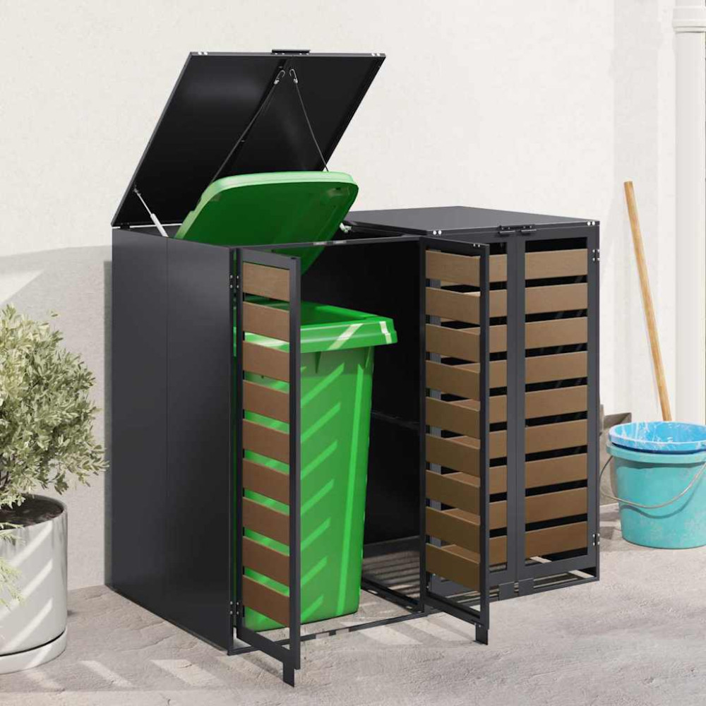 Produktbild för Förvaring för 3 soptunnor Antracit 340 x 77,5 x 115,5 cm Stål
