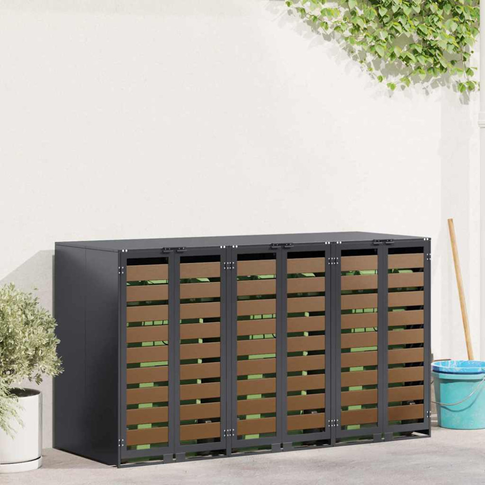 Produktbild för Förvaring för 3 soptunnor Antracit 340 x 77,5 x 115,5 cm Stål