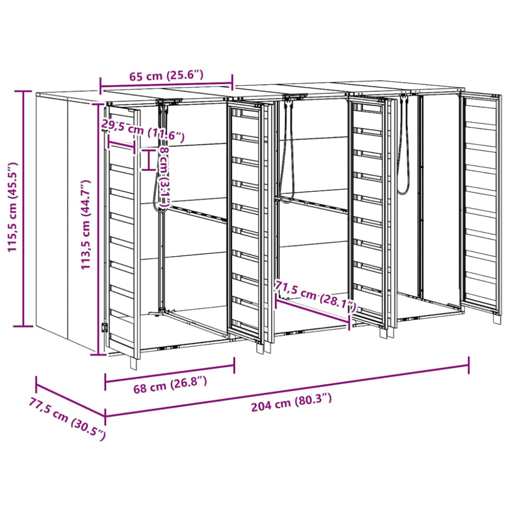 Produktbild för Förvaring för 3 soptunnor Antracit 340 x 77,5 x 115,5 cm Stål