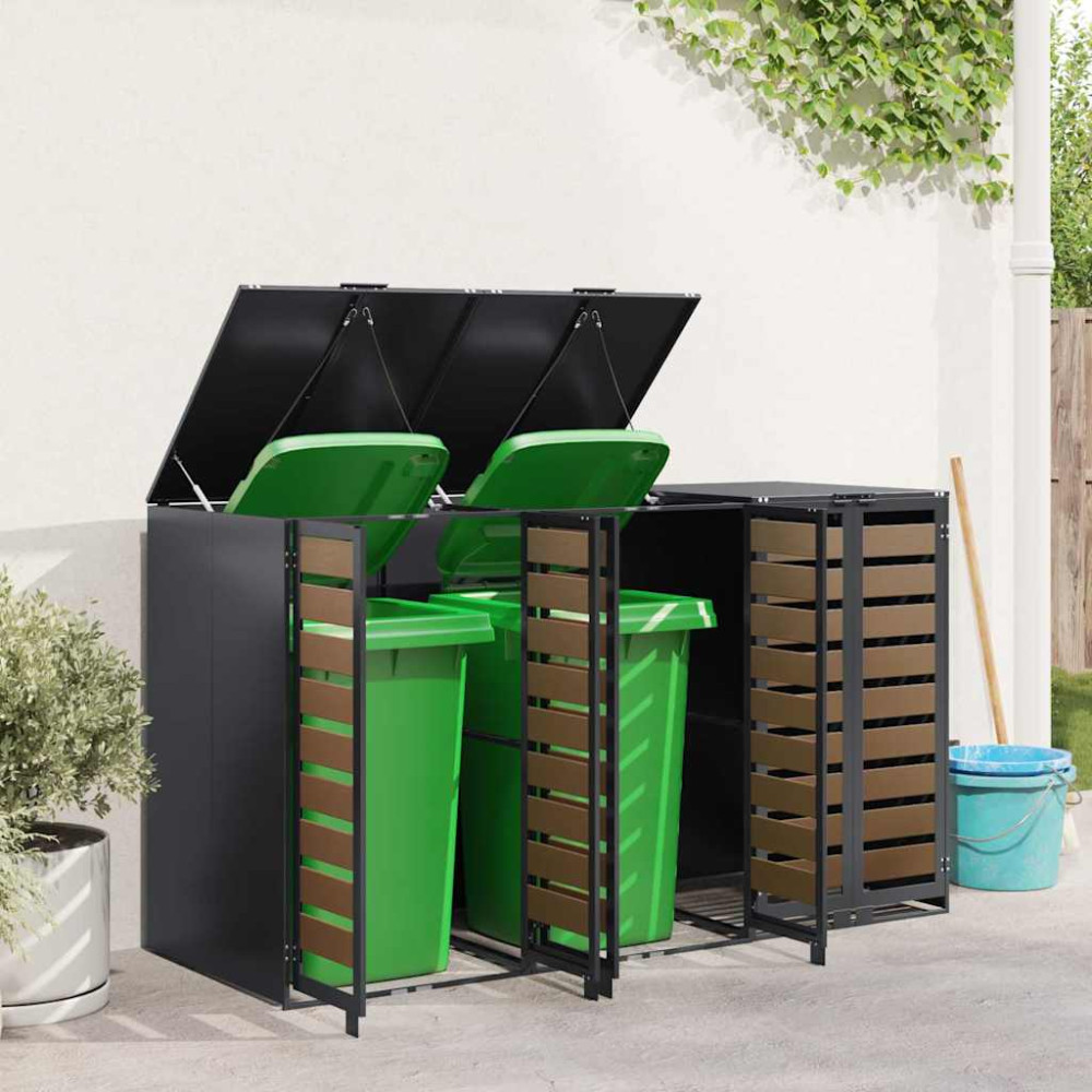 Produktbild för Förvaring för 3 soptunnor Antracit 340 x 77,5 x 115,5 cm Stål