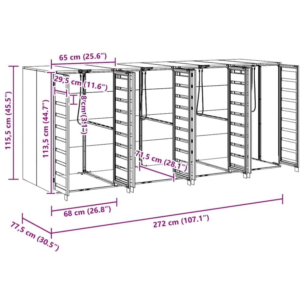 Produktbild för Förvaring för 3 soptunnor Antracit 340 x 77,5 x 115,5 cm Stål