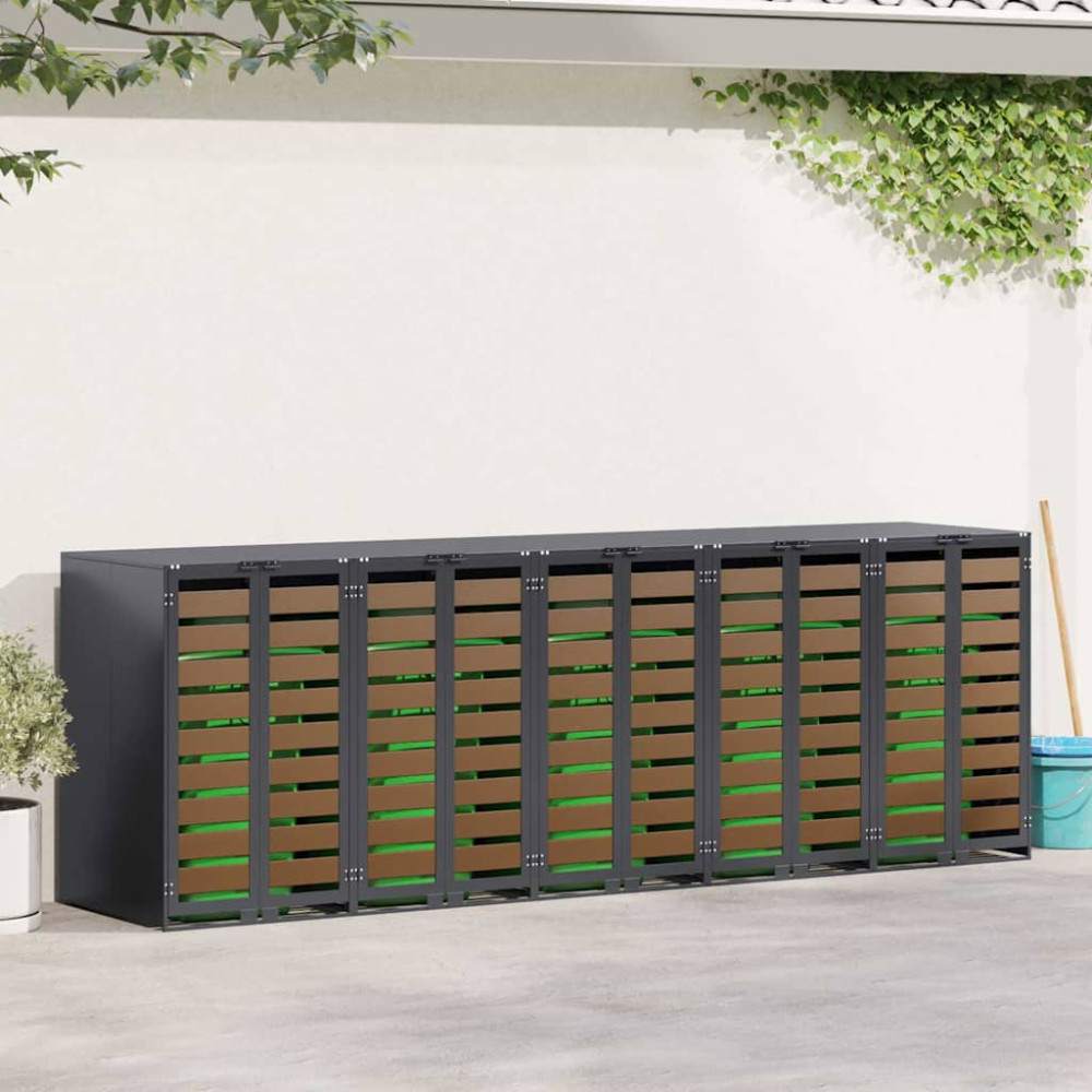 Produktbild för Förvaring för 3 soptunnor Antracit 340 x 77,5 x 115,5 cm Stål