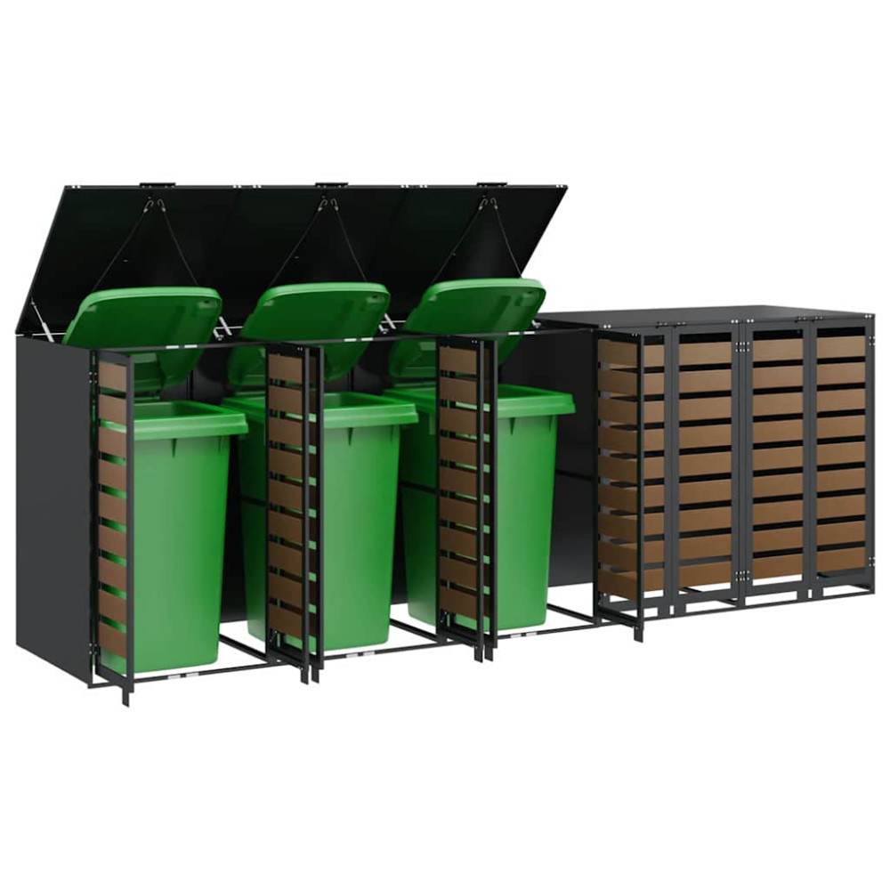 Produktbild för Förvaring för 3 soptunnor Antracit 340 x 77,5 x 115,5 cm Stål
