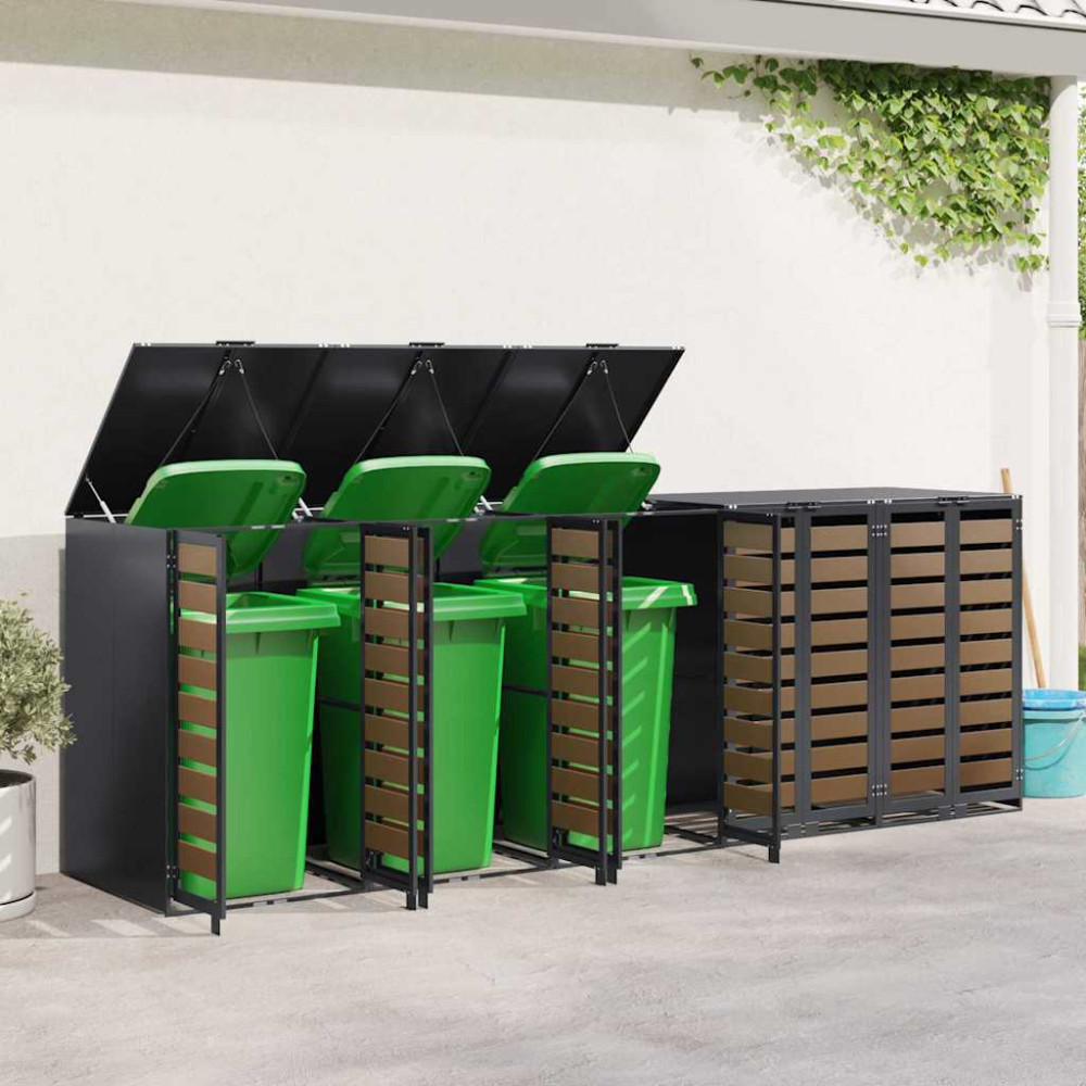 Produktbild för Förvaring för 3 soptunnor Antracit 340 x 77,5 x 115,5 cm Stål