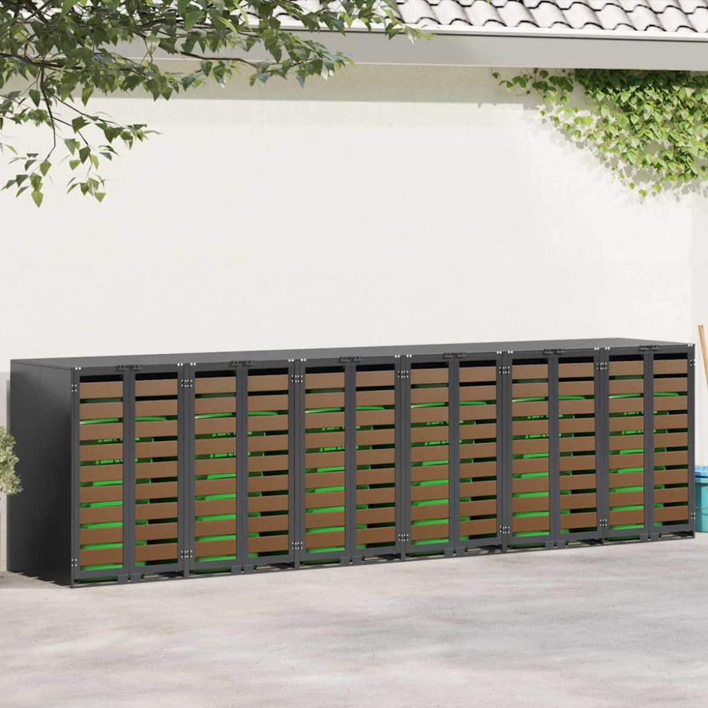 Produktbild för Förvaring för 3 soptunnor Antracit 340 x 77,5 x 115,5 cm Stål