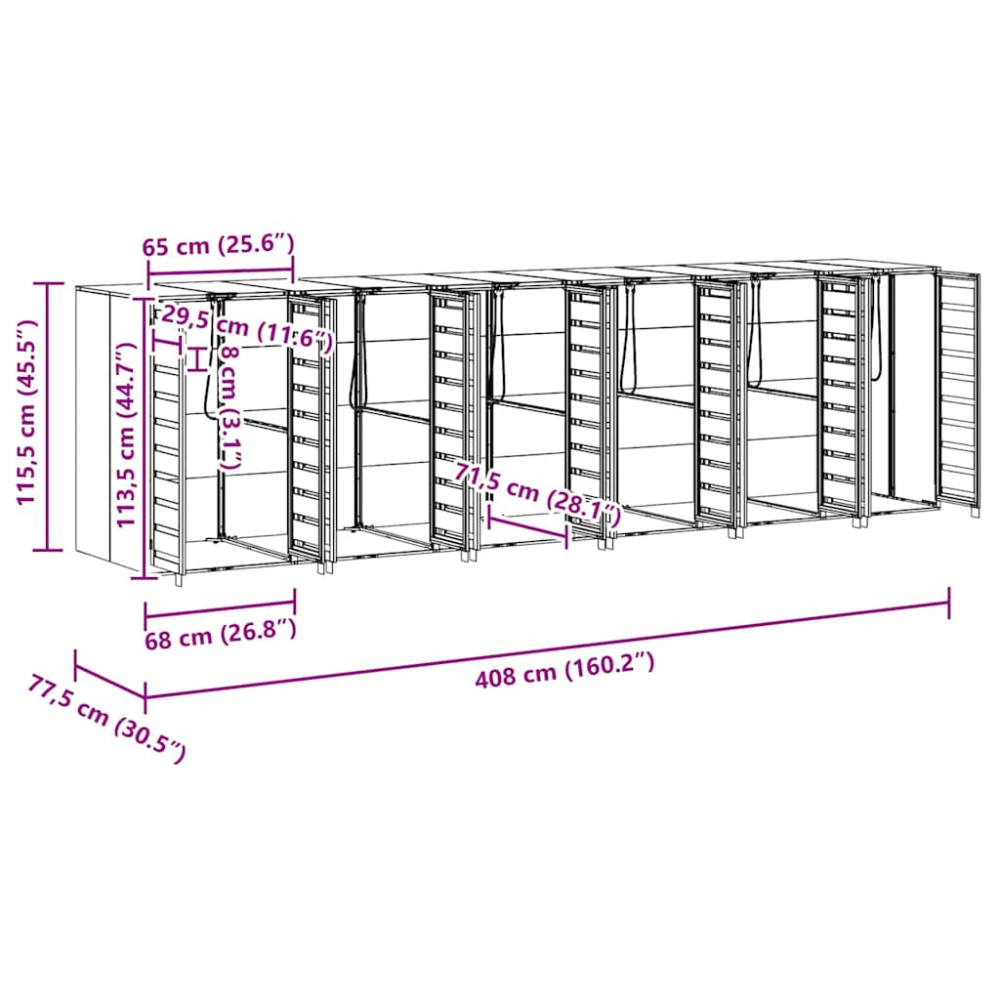 Produktbild för Förvaring för 3 soptunnor Antracit 340 x 77,5 x 115,5 cm Stål