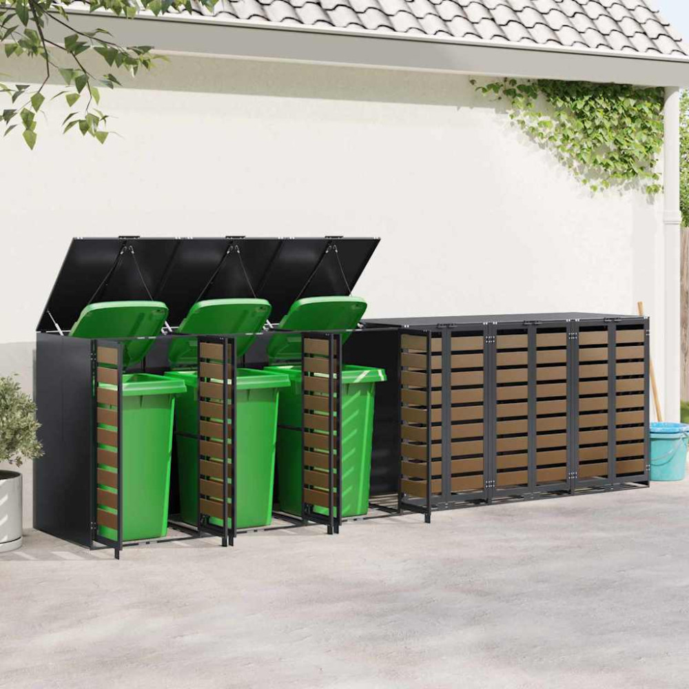 Produktbild för Förvaring för 3 soptunnor Antracit 340 x 77,5 x 115,5 cm Stål