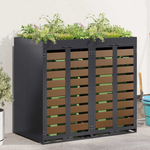 vidaXL Förvaring för 2 soptunnor Antracit 340 x 77,5 x 115,5 cm Stål