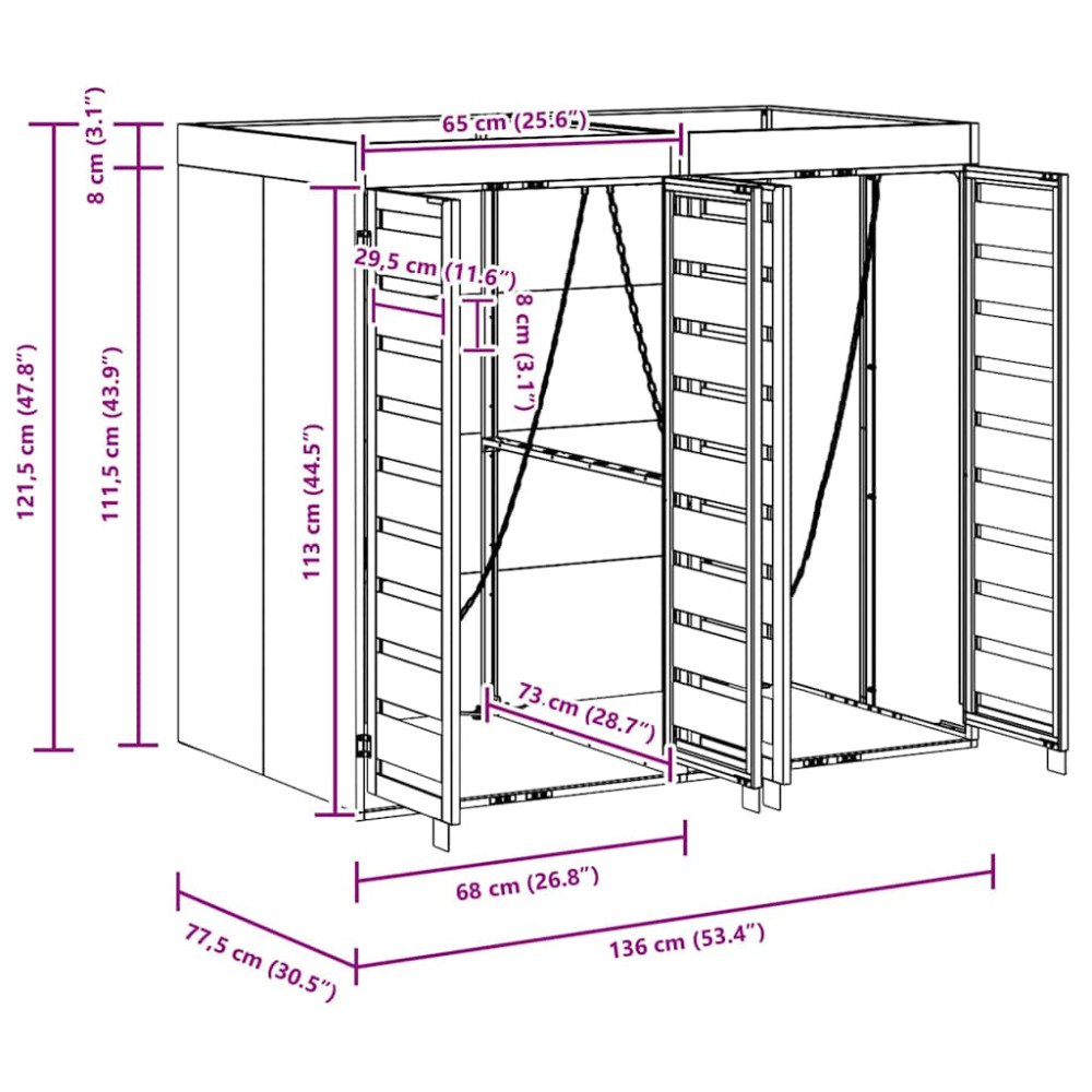 Produktbild för Förvaring för 2 soptunnor Antracit 340 x 77,5 x 115,5 cm Stål