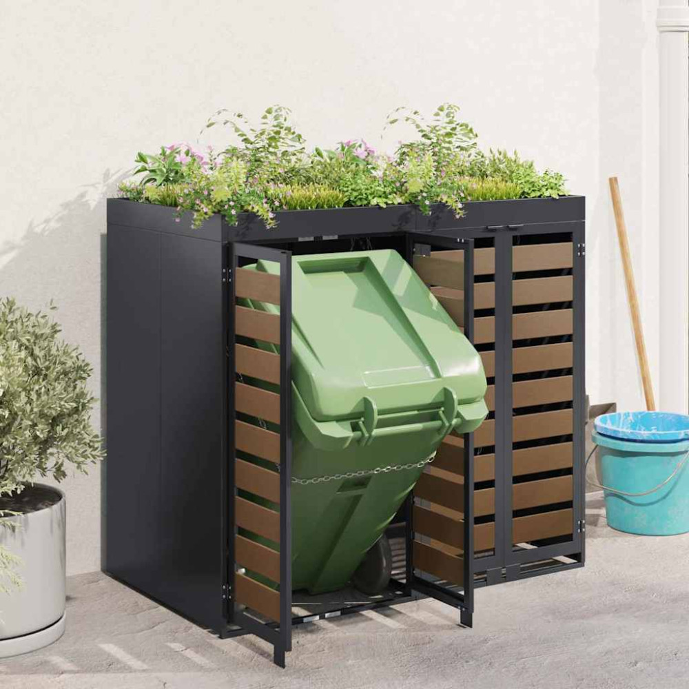 Produktbild för Förvaring för 2 soptunnor Antracit 340 x 77,5 x 115,5 cm Stål