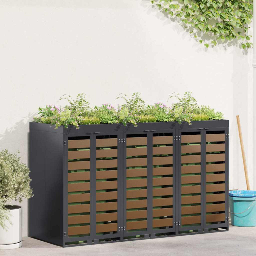 Produktbild för Förvaring för 3 soptunnor Antracit 340 x 77,5 x 115,5 cm Stål
