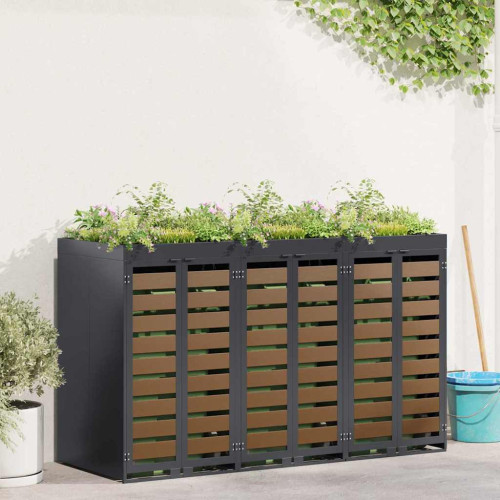 vidaXL Förvaring för 3 soptunnor Antracit 340 x 77,5 x 115,5 cm Stål