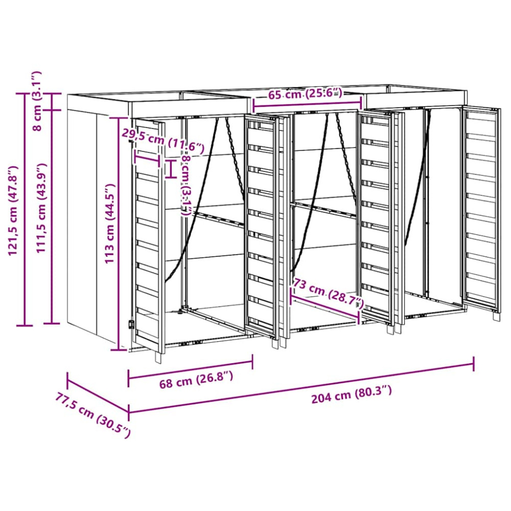 Produktbild för Förvaring för 3 soptunnor Antracit 340 x 77,5 x 115,5 cm Stål