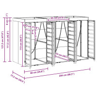 Produktbild för Förvaring för 3 soptunnor Antracit 340 x 77,5 x 115,5 cm Stål