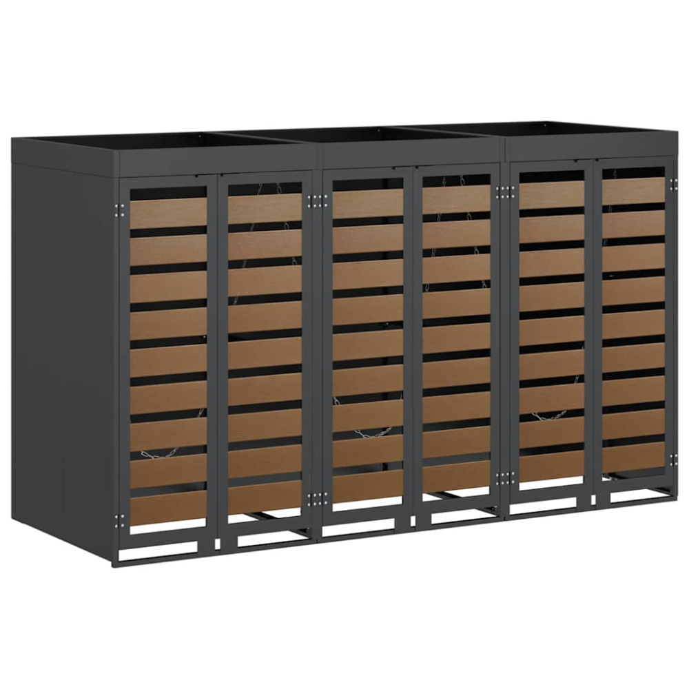 Produktbild för Förvaring för 3 soptunnor Antracit 340 x 77,5 x 115,5 cm Stål