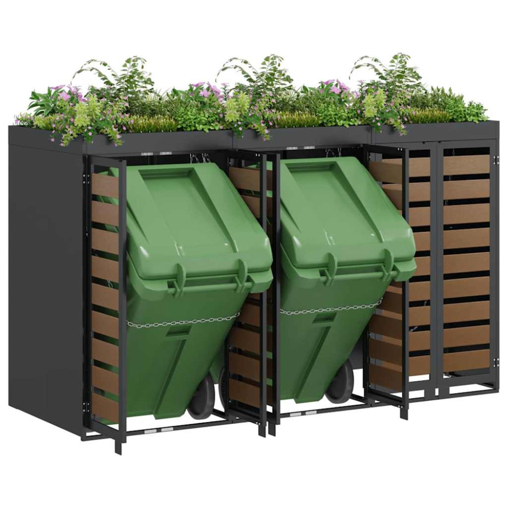Produktbild för Förvaring för 3 soptunnor Antracit 340 x 77,5 x 115,5 cm Stål