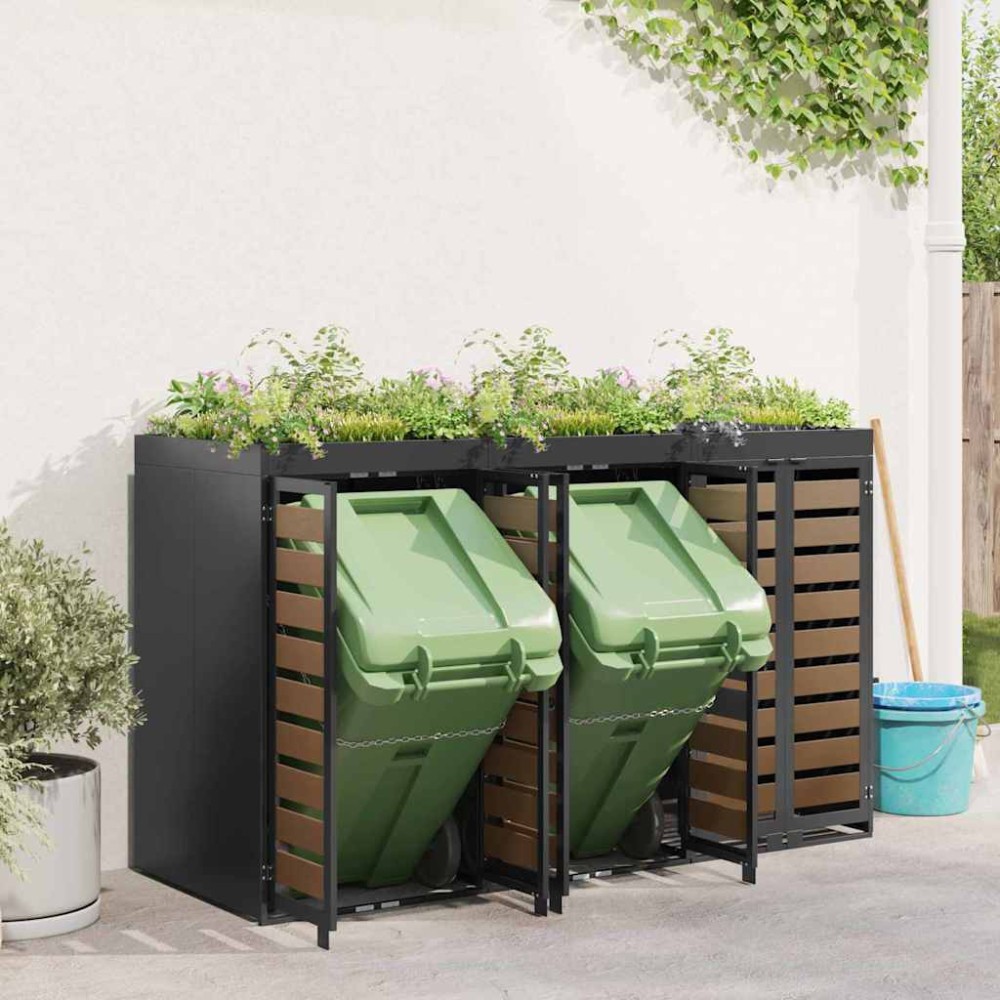 Produktbild för Förvaring för 3 soptunnor Antracit 340 x 77,5 x 115,5 cm Stål