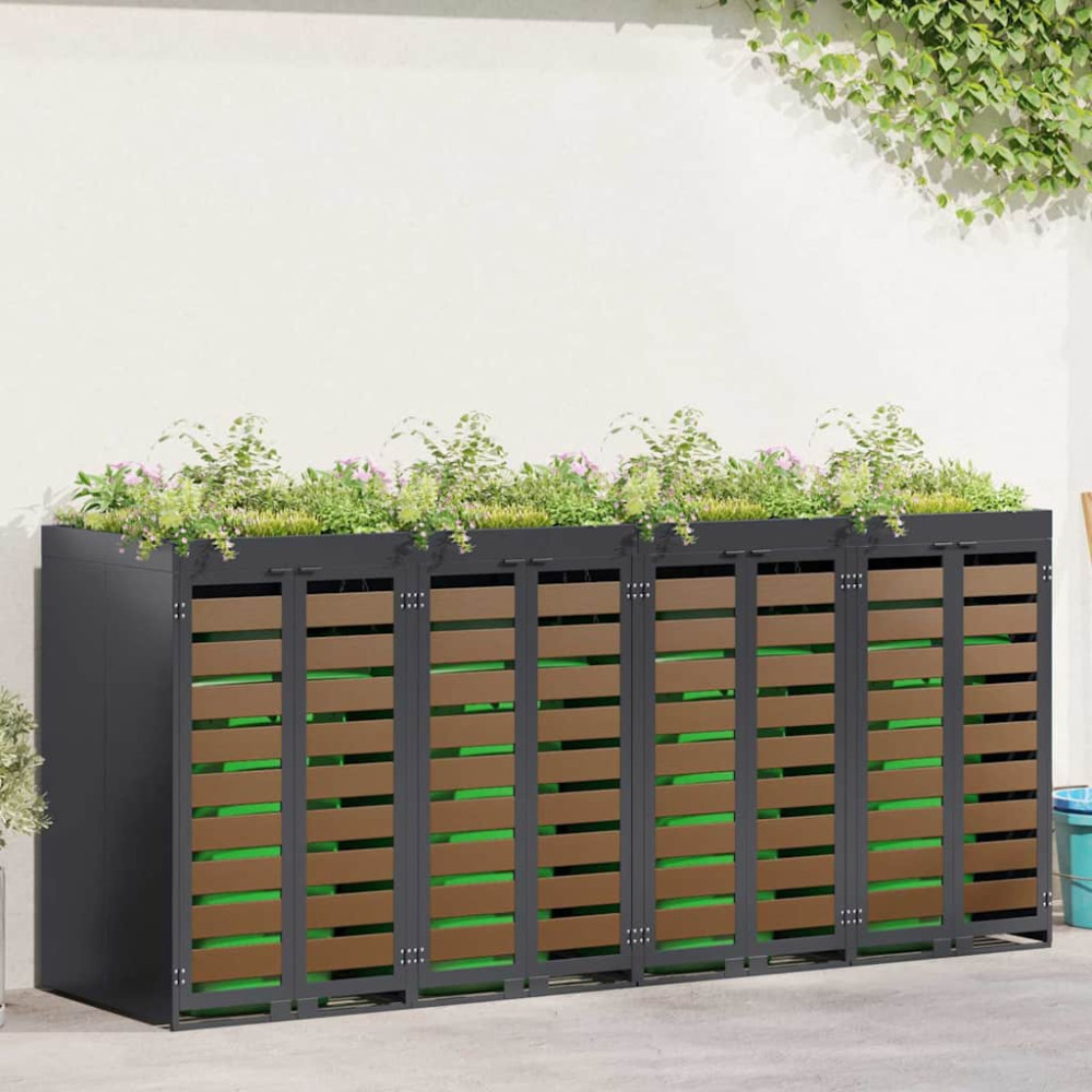 Produktbild för Förvaring för 4 soptunnor Antracit 340 x 77,5 x 115,5 cm Stål