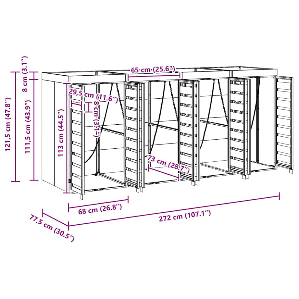 Produktbild för Förvaring för 4 soptunnor Antracit 340 x 77,5 x 115,5 cm Stål