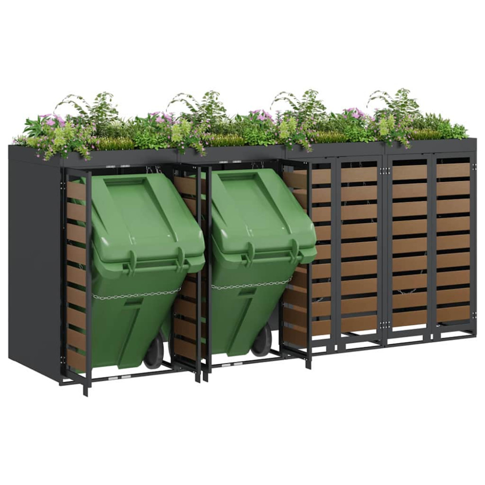 Produktbild för Förvaring för 4 soptunnor Antracit 340 x 77,5 x 115,5 cm Stål