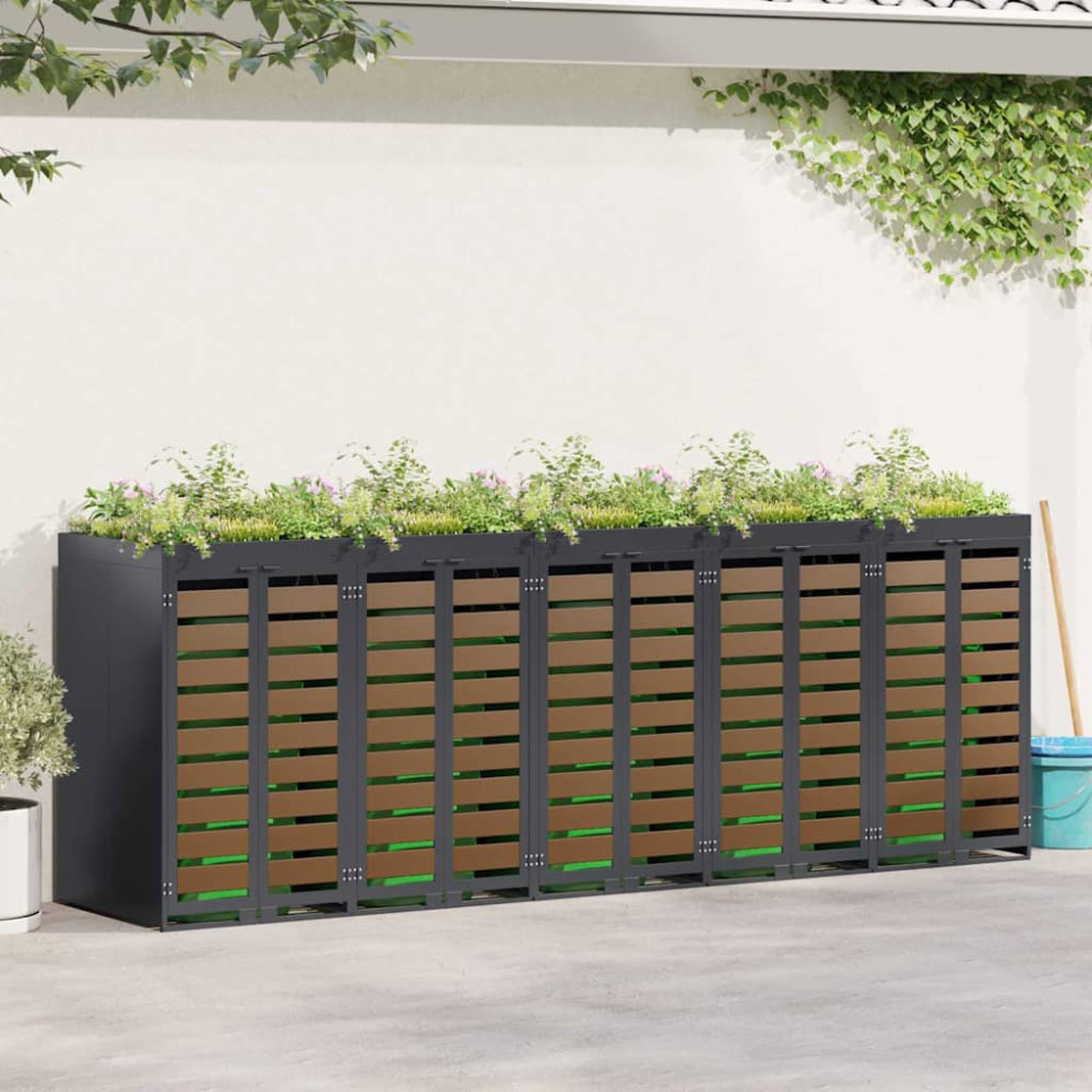 Produktbild för Förvaring för 3 soptunnor Antracit 340 x 77,5 x 115,5 cm Stål
