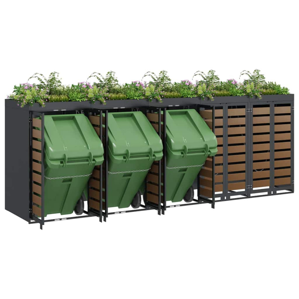 Produktbild för Förvaring för 3 soptunnor Antracit 340 x 77,5 x 115,5 cm Stål
