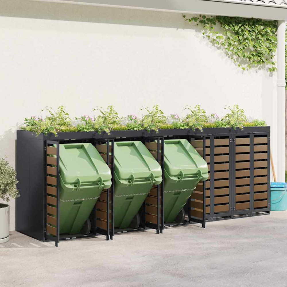 Produktbild för Förvaring för 3 soptunnor Antracit 340 x 77,5 x 115,5 cm Stål
