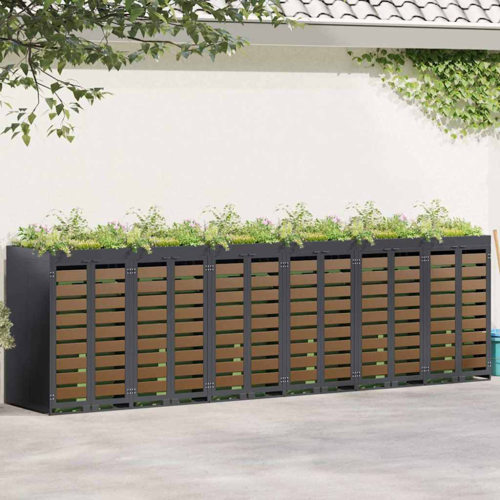 Produktbild för Förvaring för 3 soptunnor Antracit 340 x 77,5 x 115,5 cm Stål