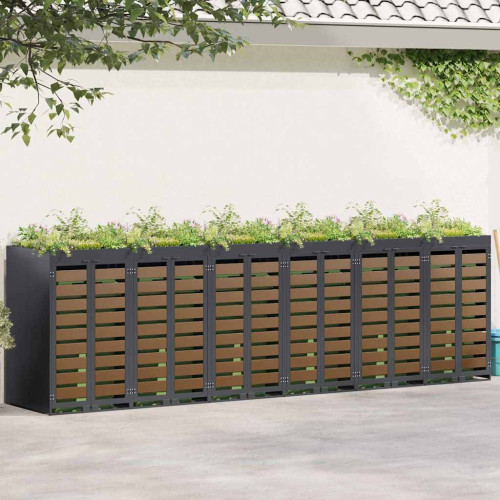 vidaXL Förvaring för 3 soptunnor Antracit 340 x 77,5 x 115,5 cm Stål