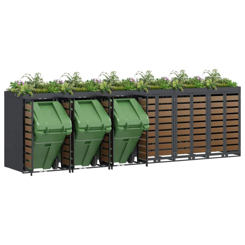 Produktbild för Förvaring för 3 soptunnor Antracit 340 x 77,5 x 115,5 cm Stål