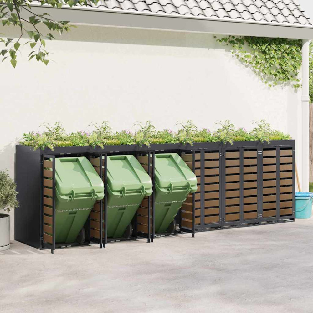 Produktbild för Förvaring för 3 soptunnor Antracit 340 x 77,5 x 115,5 cm Stål