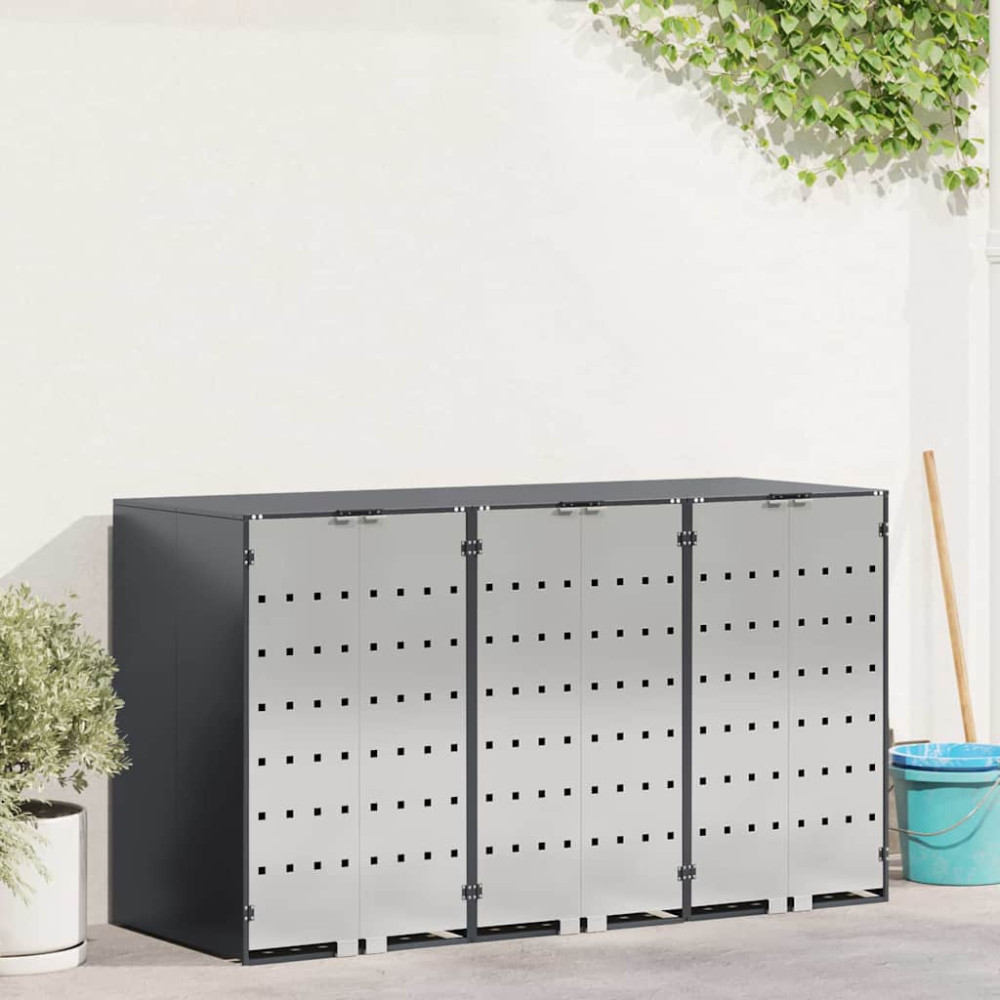 Produktbild för Förvaring för 3 soptunnor Antracit 340 x 77,5 x 115,5 cm Stål