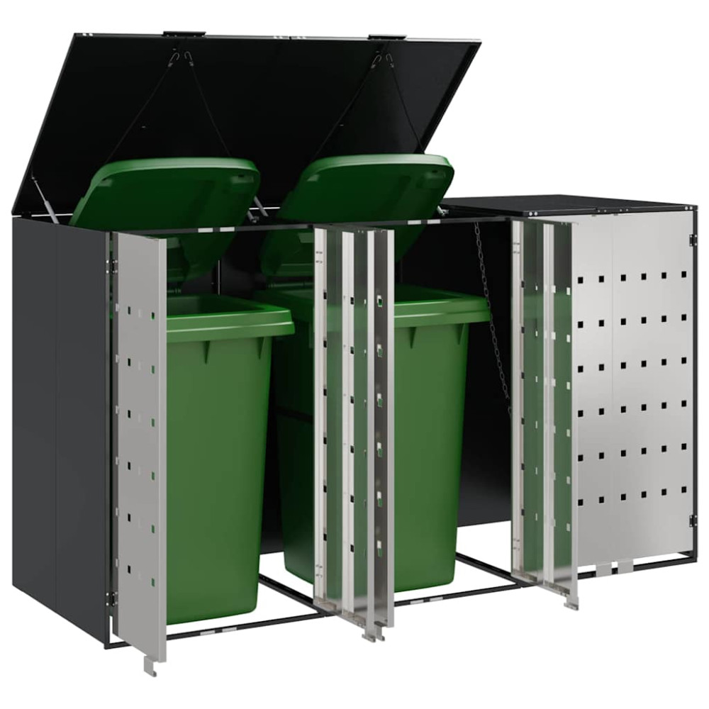 Produktbild för Förvaring för 3 soptunnor Antracit 340 x 77,5 x 115,5 cm Stål
