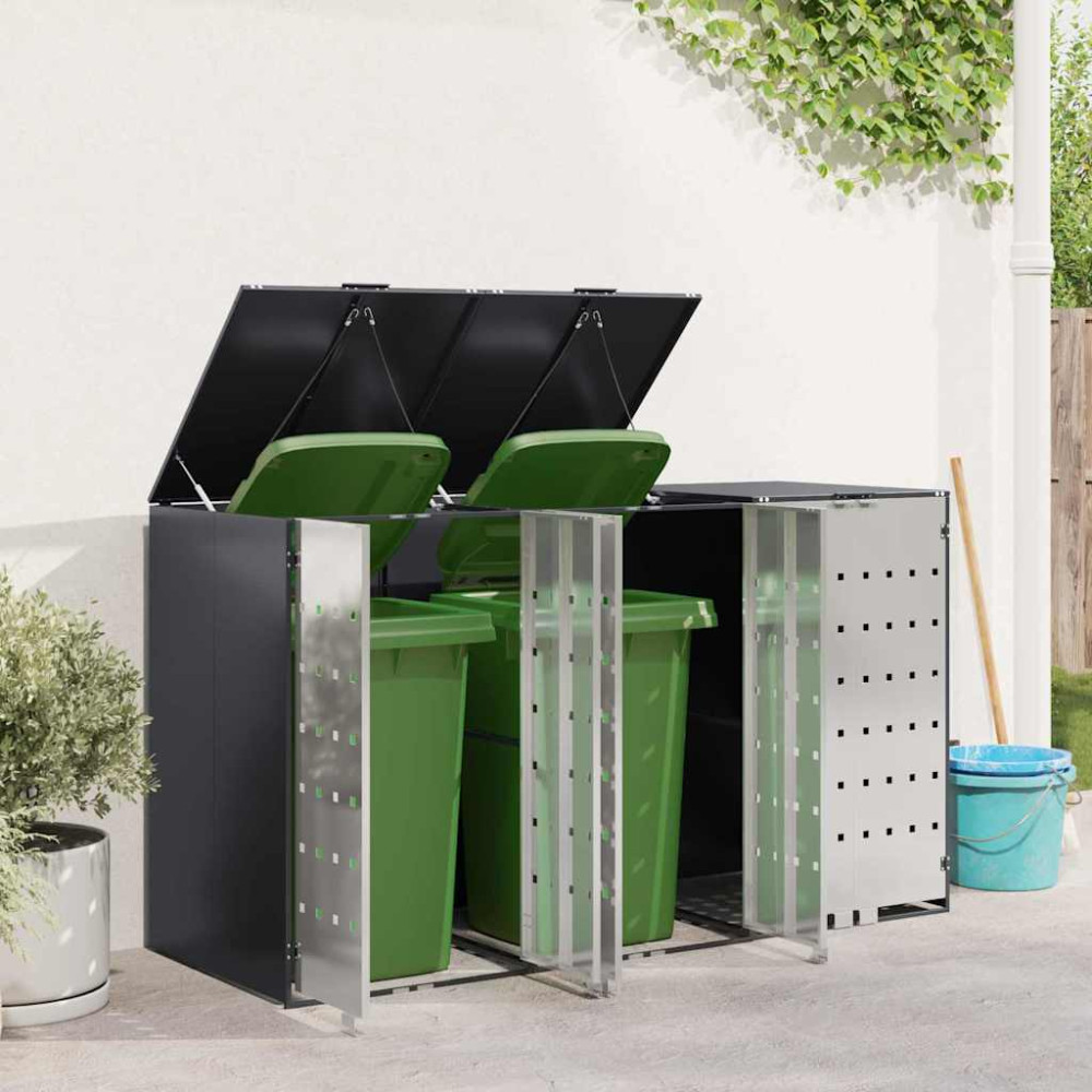 Produktbild för Förvaring för 3 soptunnor Antracit 340 x 77,5 x 115,5 cm Stål